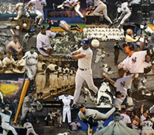 A collage of baseball players and their equipment.